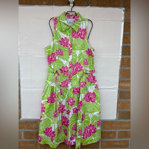 Lilly Pulitzer Green Pink Lily Frog Floral dopamine dressing rockabilly Dress 14 - Picture 6 of 17
